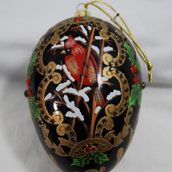 Joan Rivers Cardinal in the Snow Hand Painted Glass Egg Ornament - Picture 1 of 8